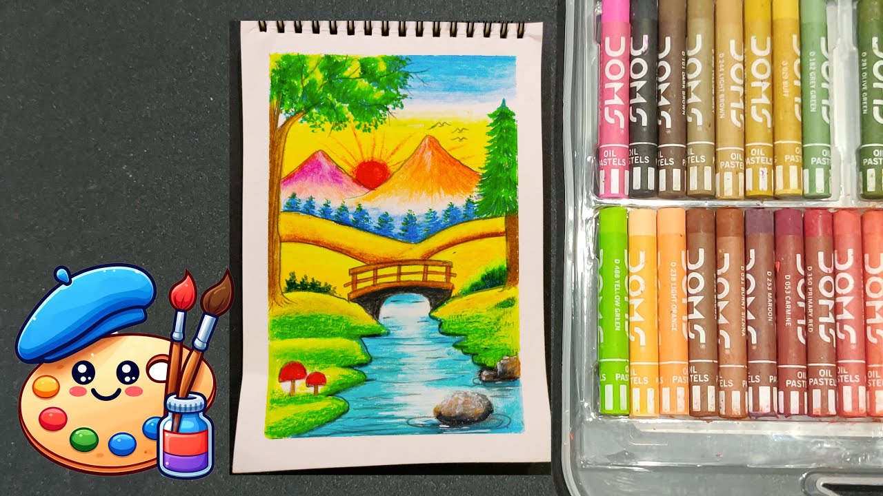 “Easy Sunrise Scenery Drawing for Beginners 🌄”Beautiful Scenery Drawing” #scenery drawing 😍