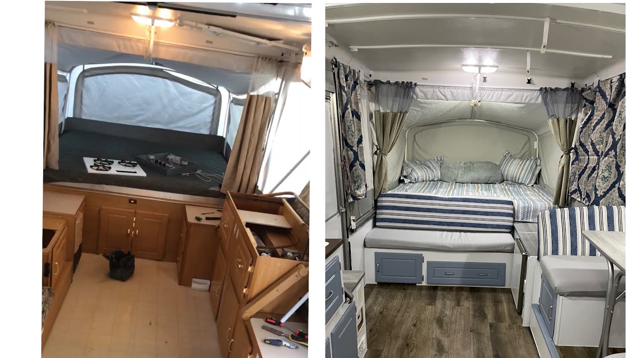 Pop up camper remodel redo/tour Coleman pop up trailer transformation. Trailer remodel