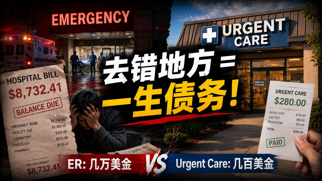 美国医疗真相：去错地方=一生债务！ER和Urgent Care如何选？在美国，生病不只是健康问题，更可能是一场“财务灾难”！同样的症状，去急诊室 ER多几万美金；去 Urgent Care仅几百块！
