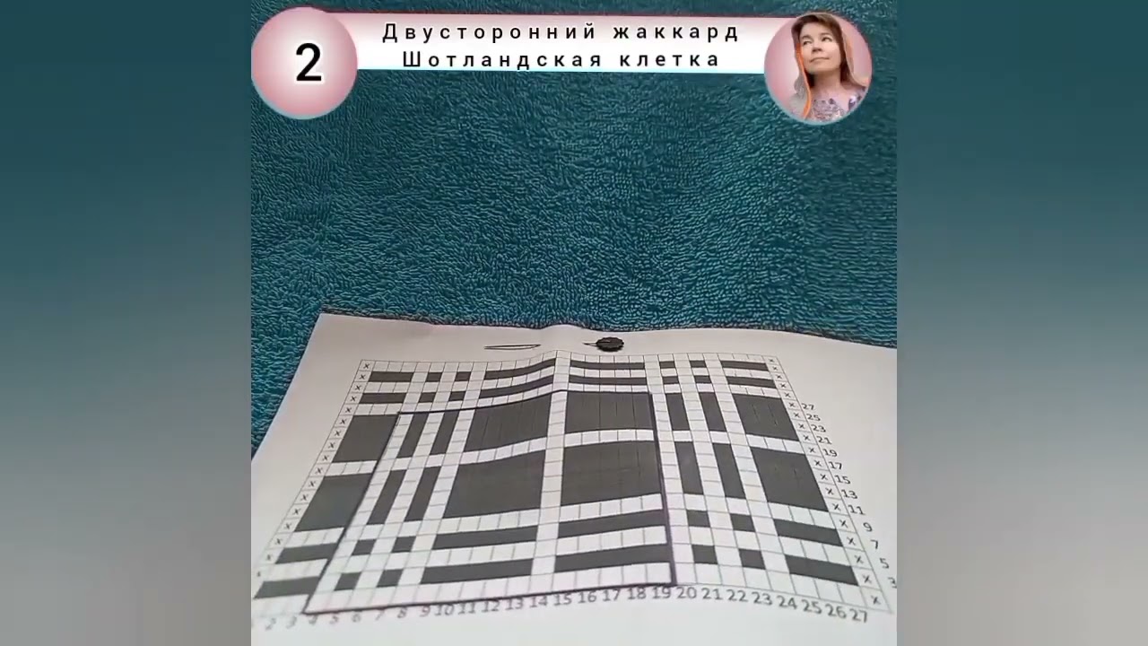 Двусторонний двухцветный жаккард. Шотландская клетка. Шарф из бобинного шетланда.