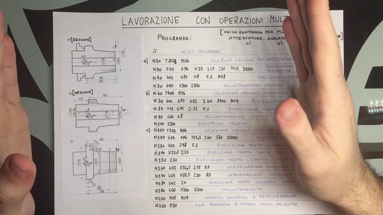 Tornio CNC: Programmazione lavorazione con operazioni multiple 1 (attestatura, alesatura, tornitura)