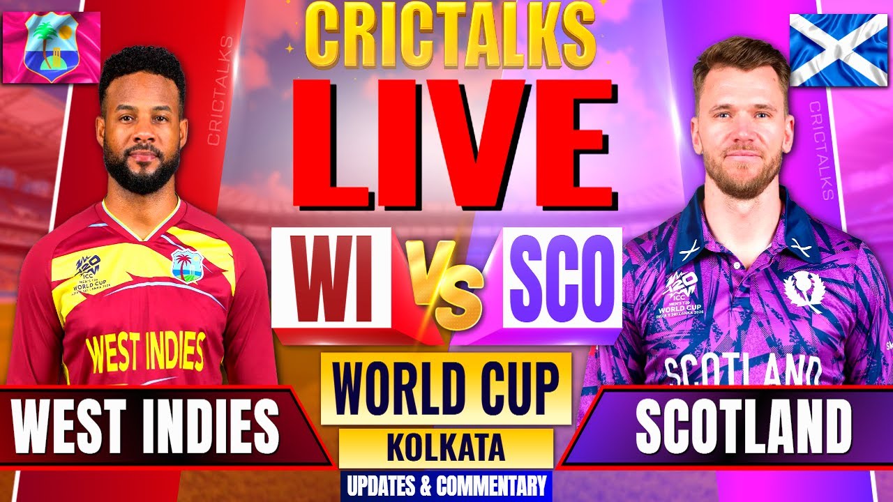 🔴 WI vs SCO Live Match Today World Cup, 2nd Innings, Cricket Live Scores & Commentary