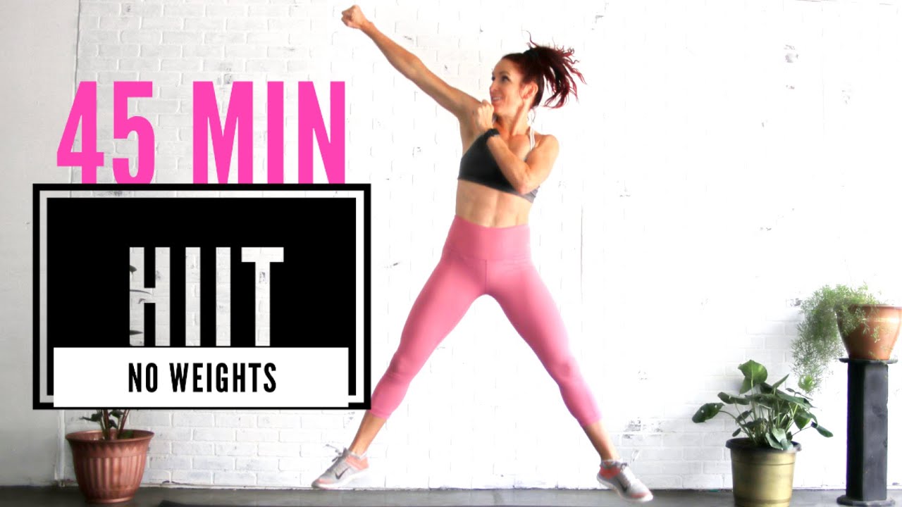 FULL BODY! 45 Min HIIT / No-weight MUSIC Workout // Cardio & Strength + Warm-up + Cool Down