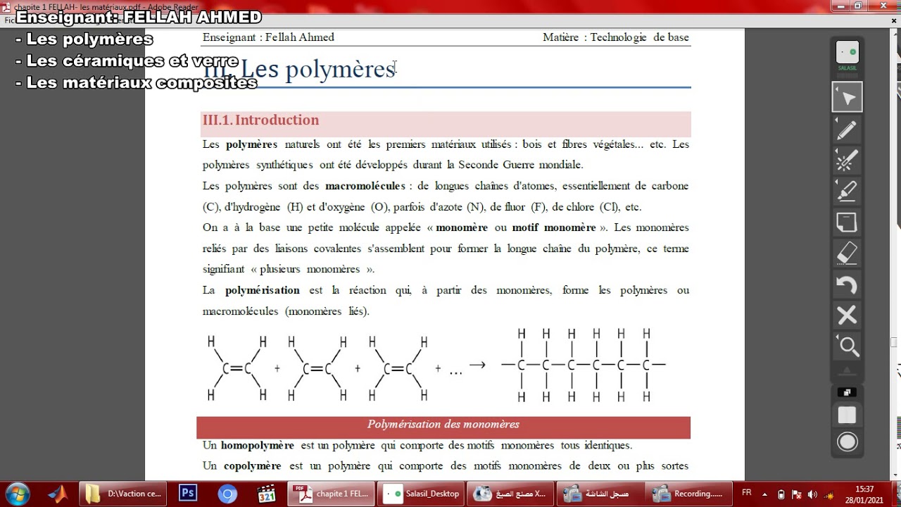Les polym&egrave;res + C&eacute;ramiques et verres + mat&eacute;riaux composites (chapitre 1: les mat&eacute;riaux)