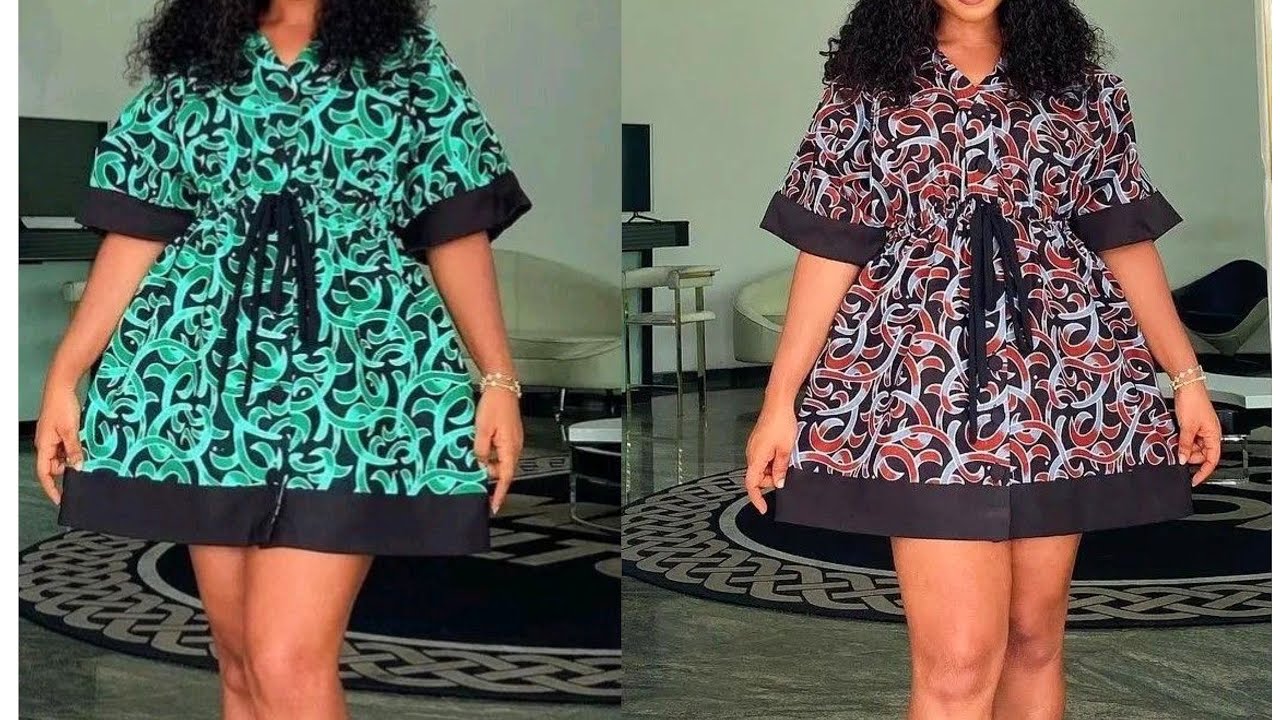 How to Cut & Sew this Stylish Kimono Shift dress with a drawstring and Collar 
