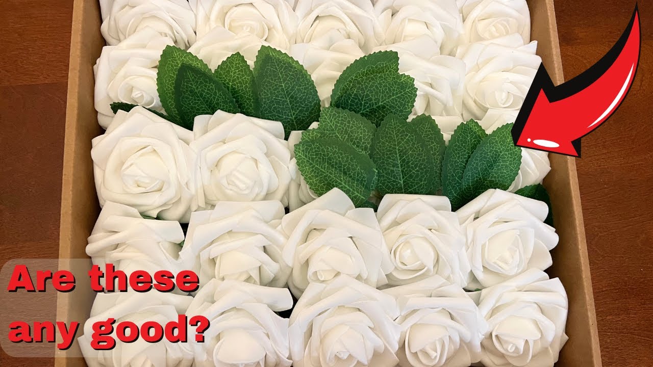 AmyHomie Artificial Flower White Rose 25pcs Real Looking Fake Roses w/Stem for DIY Wedding
