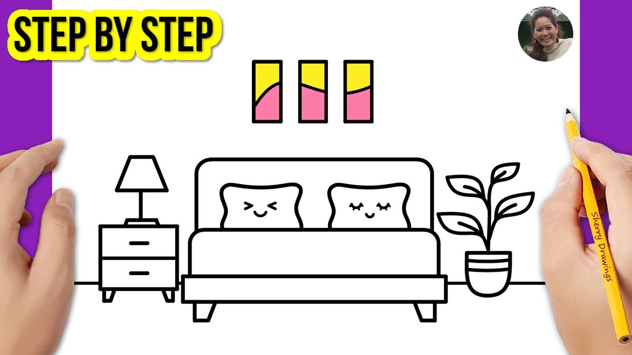 How to Draw a Bedroom Easy Step by Step 🛌