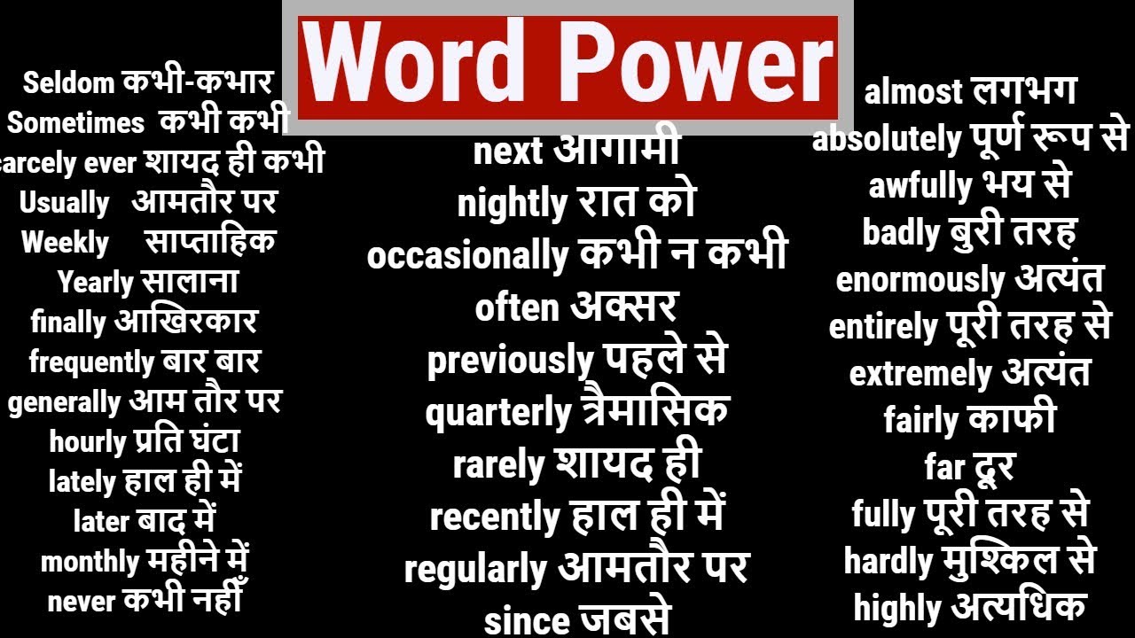 English Word power - Important Vocabularies - Adjectives and Adverbs word list in English Hindi
