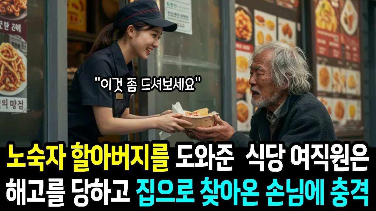 노숙자 할아버지를 도와준  식당 여직원은 해고를 당하고 다음날 집으로 찾아온 손님에 충격을 받는데