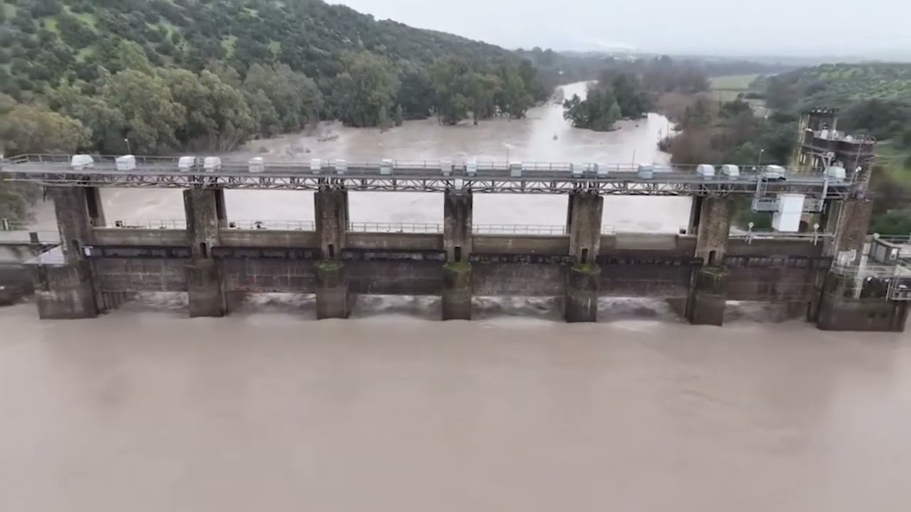 Drone Footage Shows Floodgates Opened Along Guadalquivir River Amid Storm Marta