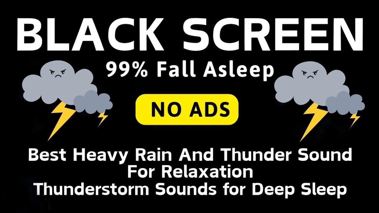 🔴 Heavy Rain and Thunder Sounds for Sleeping - Black Screen | Nonstop Rain & Thunder Night