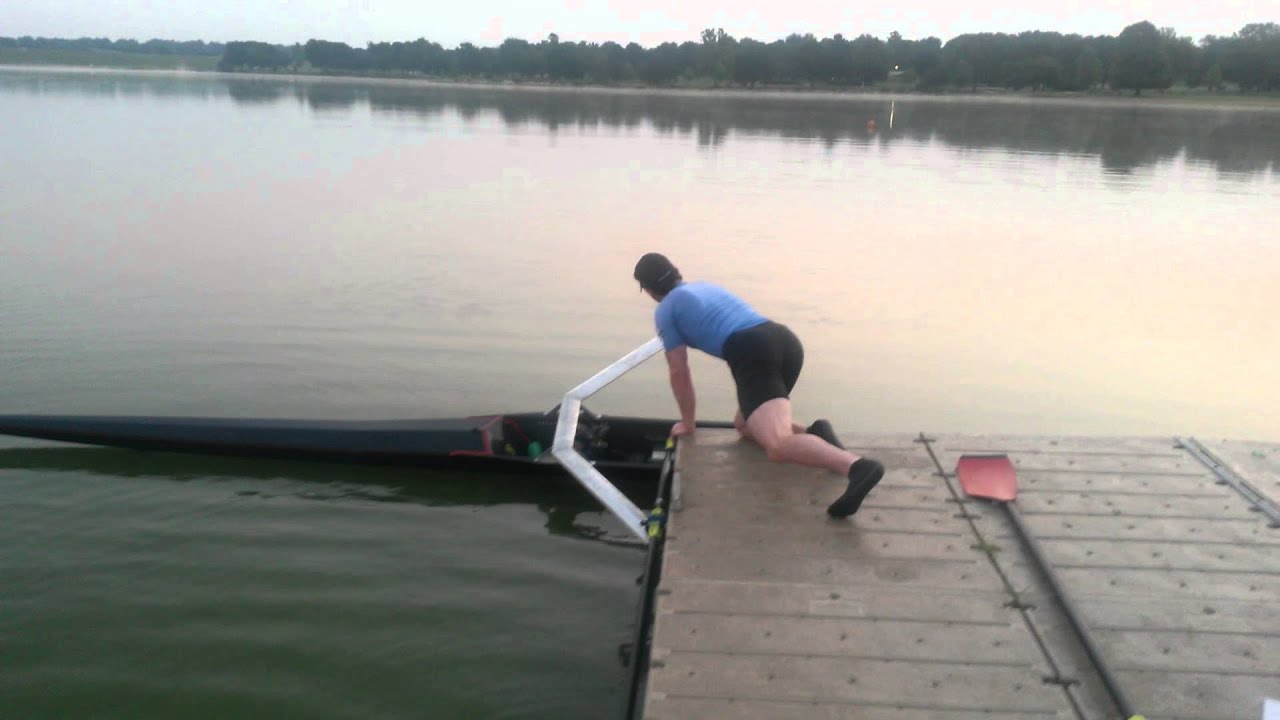 Getting in a scull from a high dock