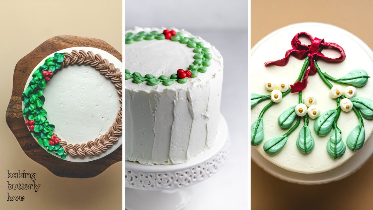 Christmas Wreath (and Mistletoe!) Cakes | 3 Christmas Cake Decorating Ideas