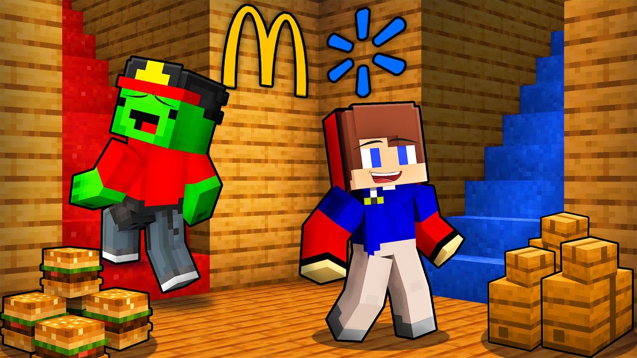 JJ and Mikey : MCDONALDS vs WALMART Choose The Right Stairs in Minecraft ! - Maizen