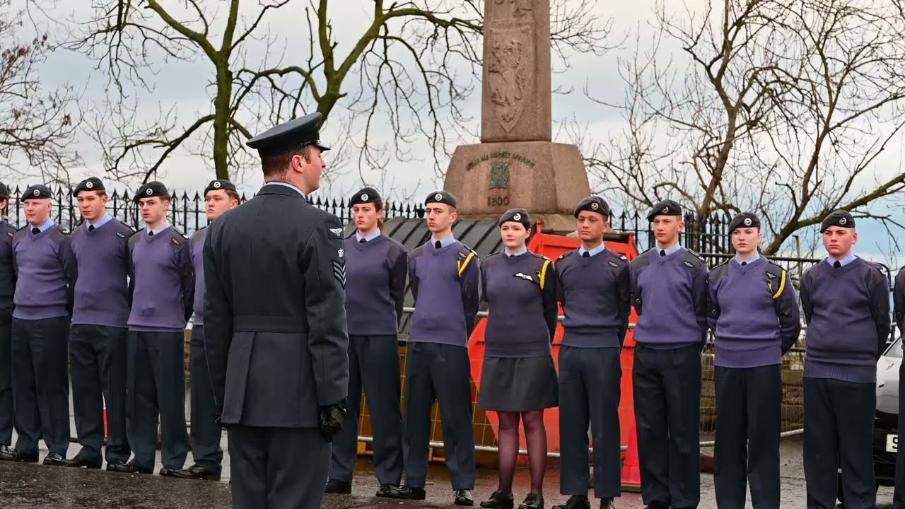 Royal Air Force Cadets drill practicing at Edinburgh Castle