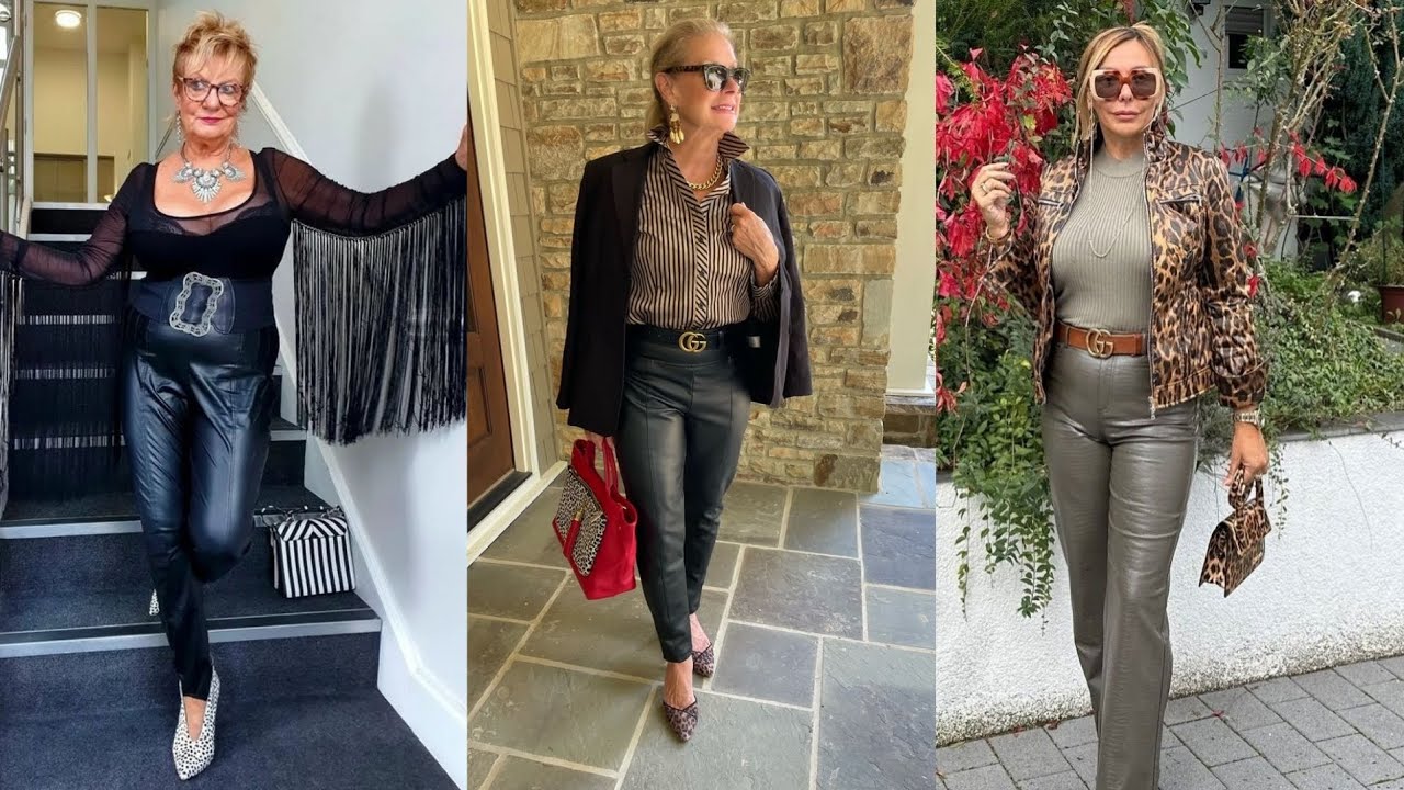Older Women Beautiful Leather Pants Outfit Ideas For Attractive Stylish Elegant looks
