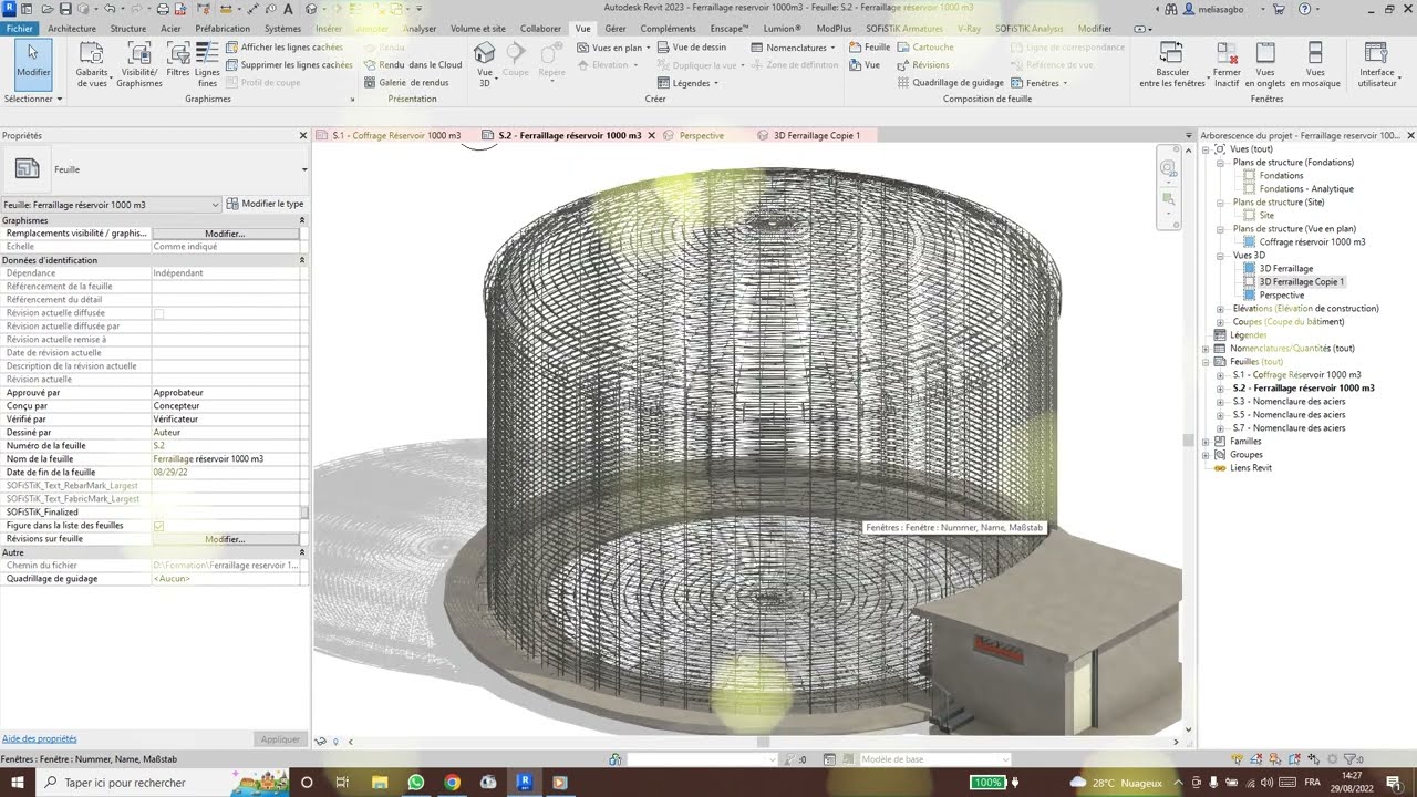 Ferraillage manuel d'un réservoir d'eau avec Revit