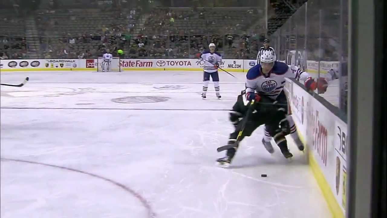 Trevor Daley hipchecks Taylor Hall [HD]