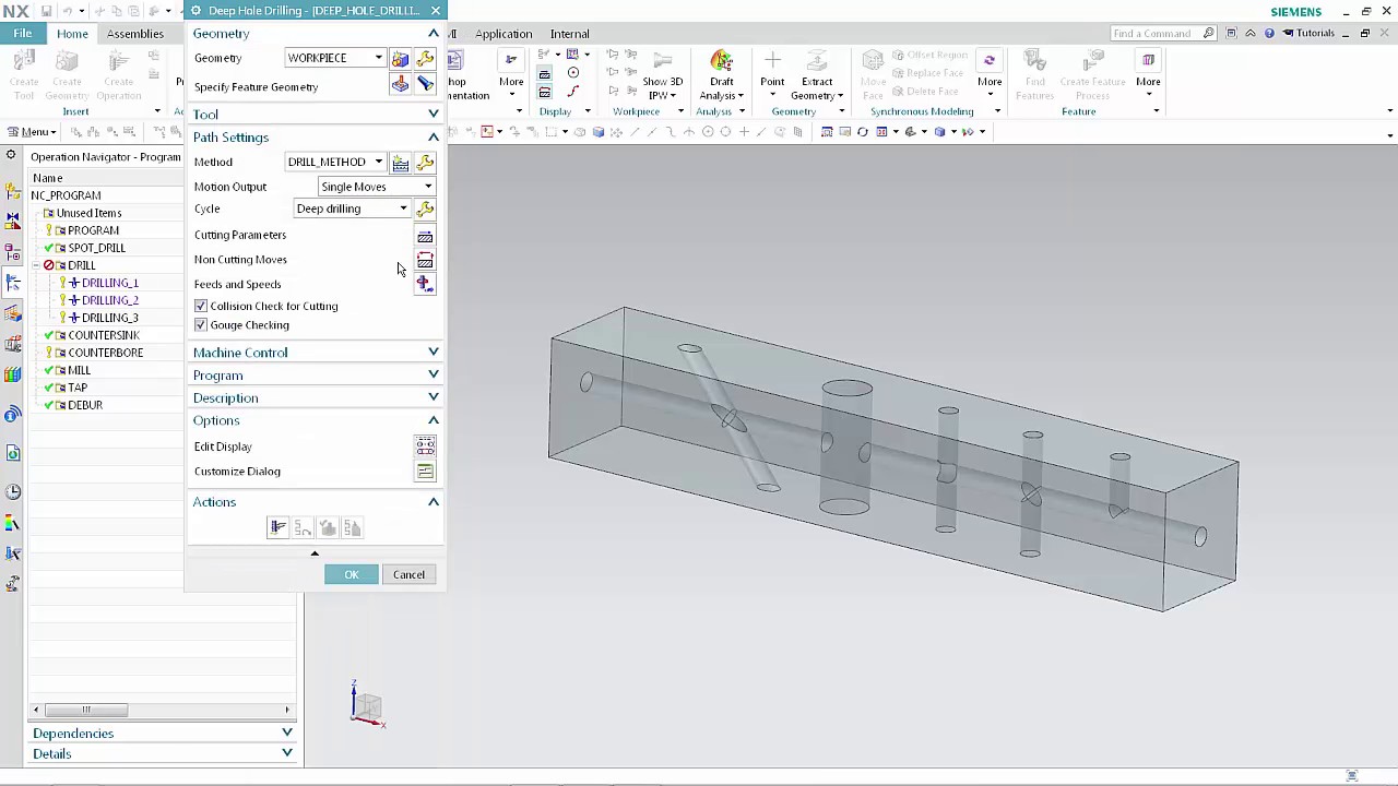Control Feed Rate Across Intersecting Holes in NX CAM