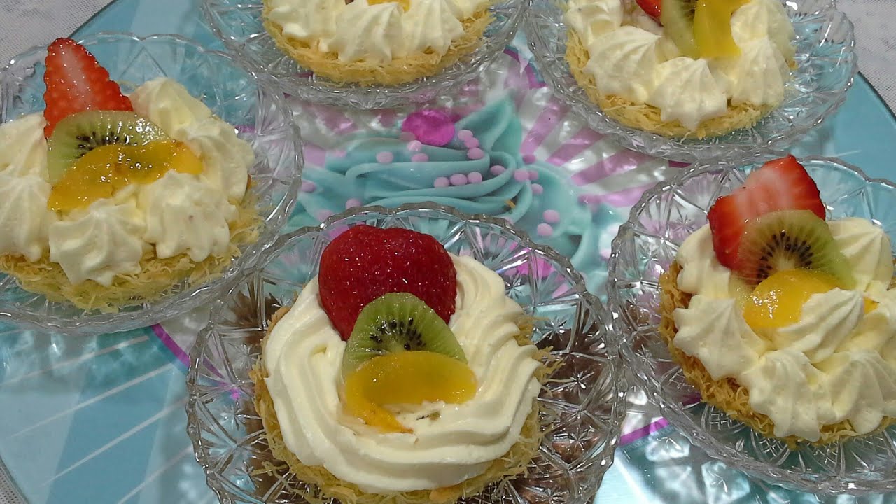 أحلى تارتولات بدون عجين وكريمة رائعة من مطبخ سلسبيل   /Tartelettes ktayefs à la crème mousline