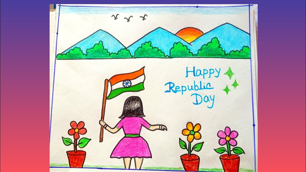 Republic day poster drawing/Republic day drawing/Happy republic day drawing easy/26th Januarydrawing