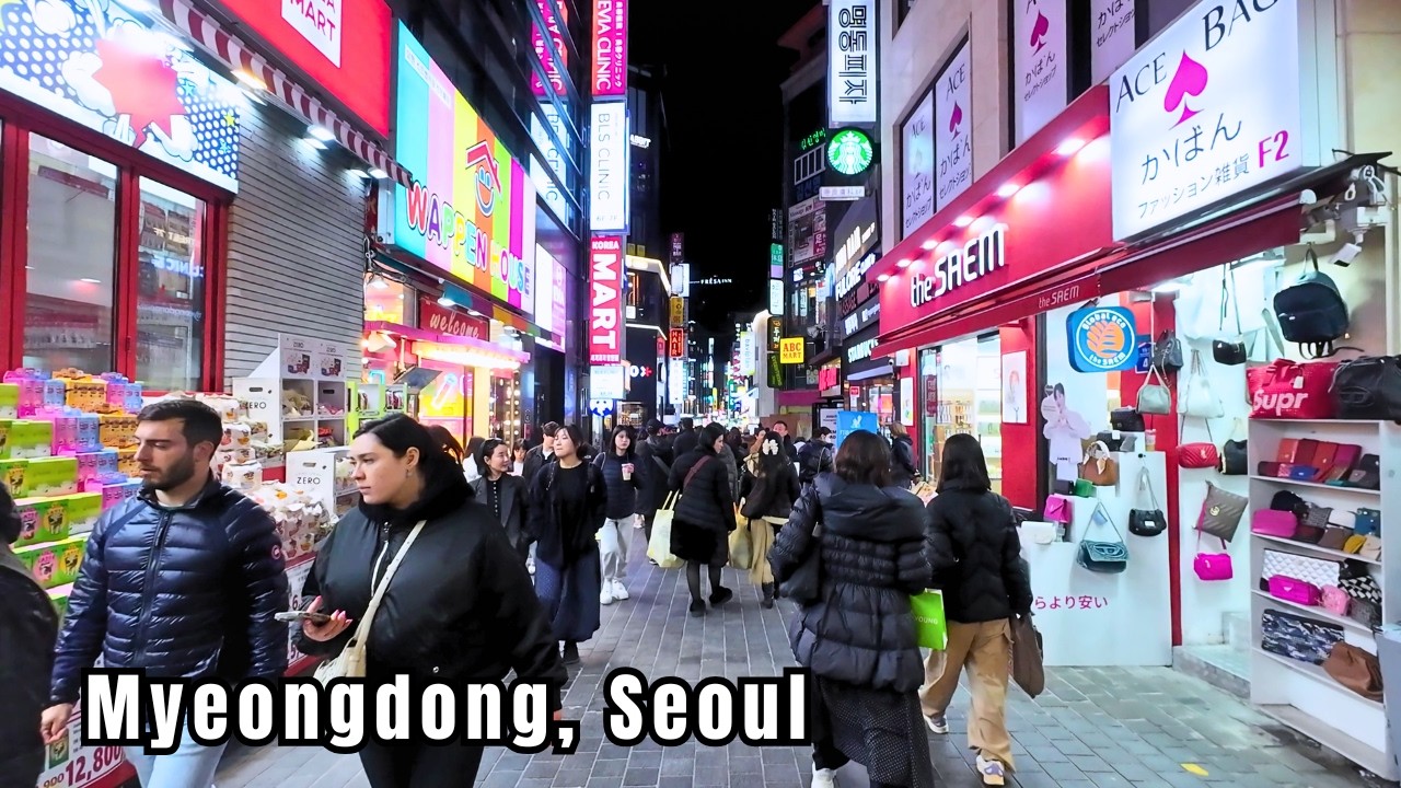 Myeongdong at Night -- Seoul's Busiest Street Food Market | 4K Walking Tour (Real Sound)