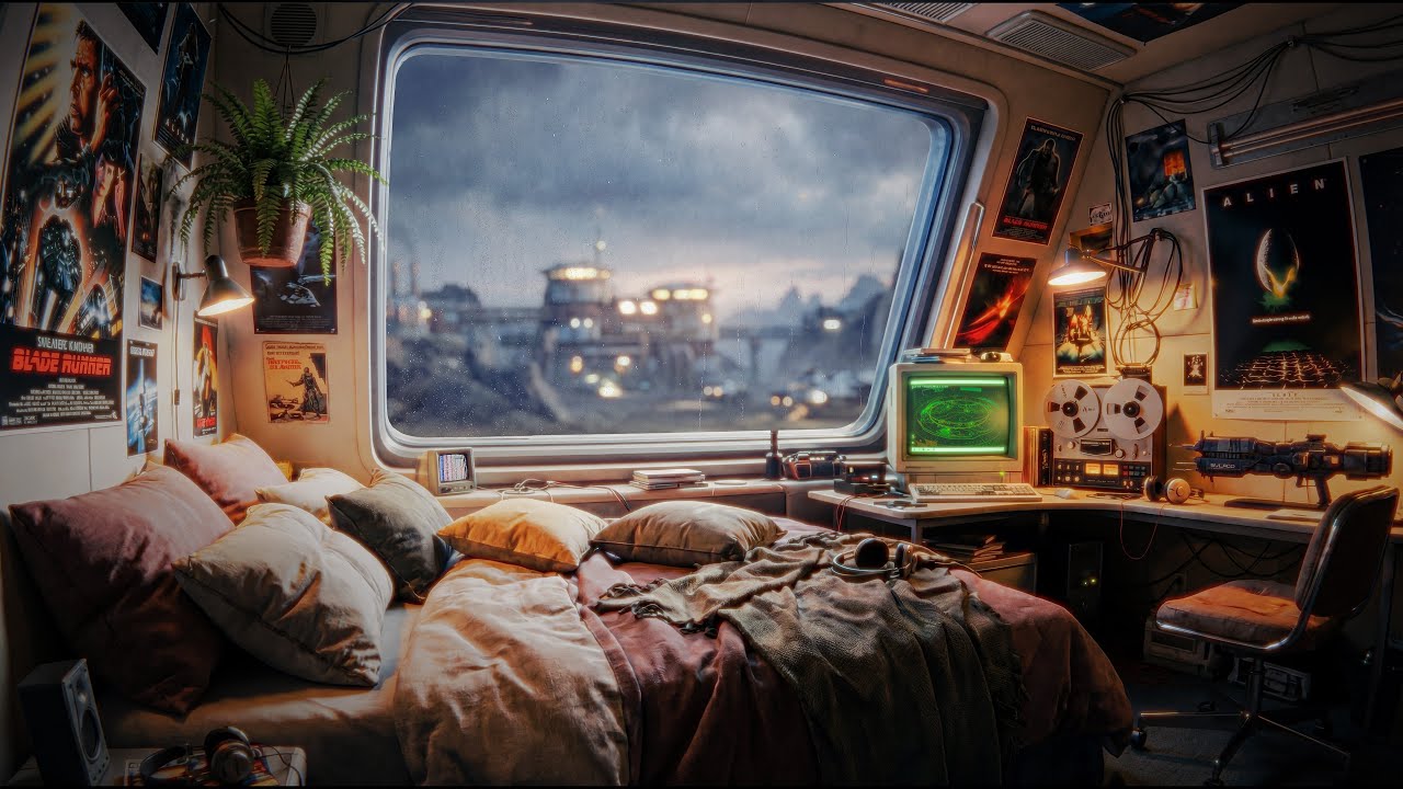 Rainy Night on a Space Station – Cozy Sci-Fi Room Ambience for Sleep & Focus
