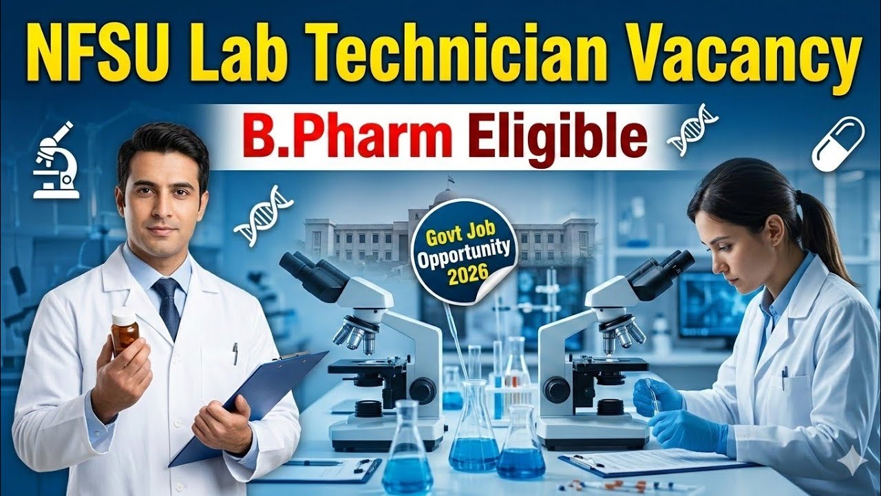 🚨 NFSU Lab Technician Vacancy 2026 💊 | B.Pharm Eligible 🎓 | Govt Job Opportunity 🧪 | Apply Now