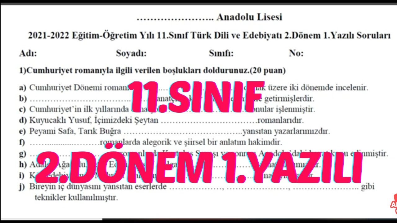 11.Sınıf 2.Dönem 1.Yazılı Soruları (Edebiyat)