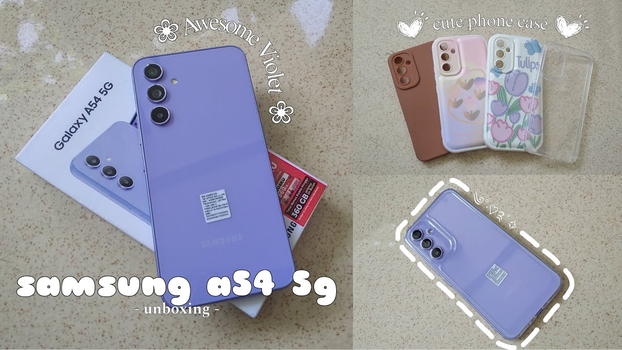 Samsung A54 5G 8/128GB (Awesome Violet)🌷|| aesthetic unboxing, pretty phone case, and camera test˚୨୧