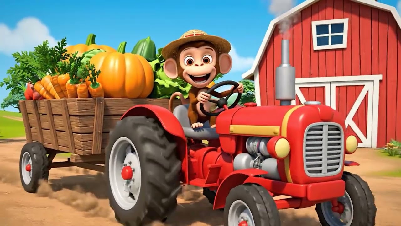 Little Monkey Driving Tractor, Bus & Car Adventure 🐒🚜🚌🚗
