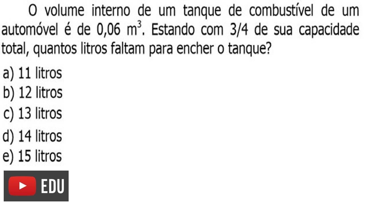 Exercício de Conversão de Metros Cúbicos em Litros.