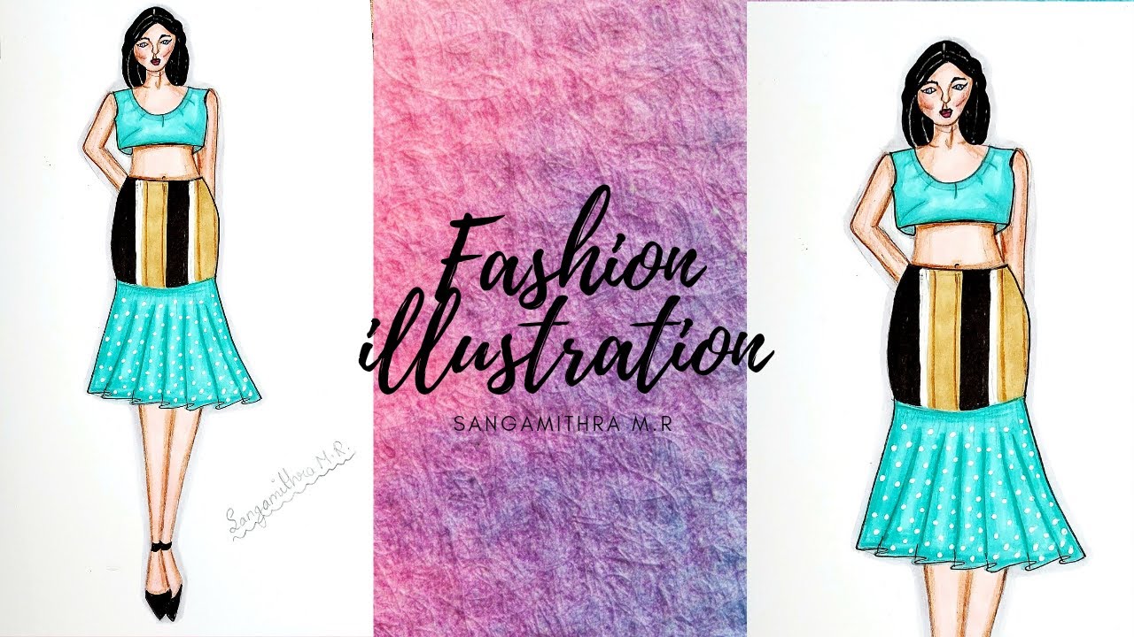 How to draw a Fashion illustration /Top nd Skirt drawing /Sangamithra M.R.