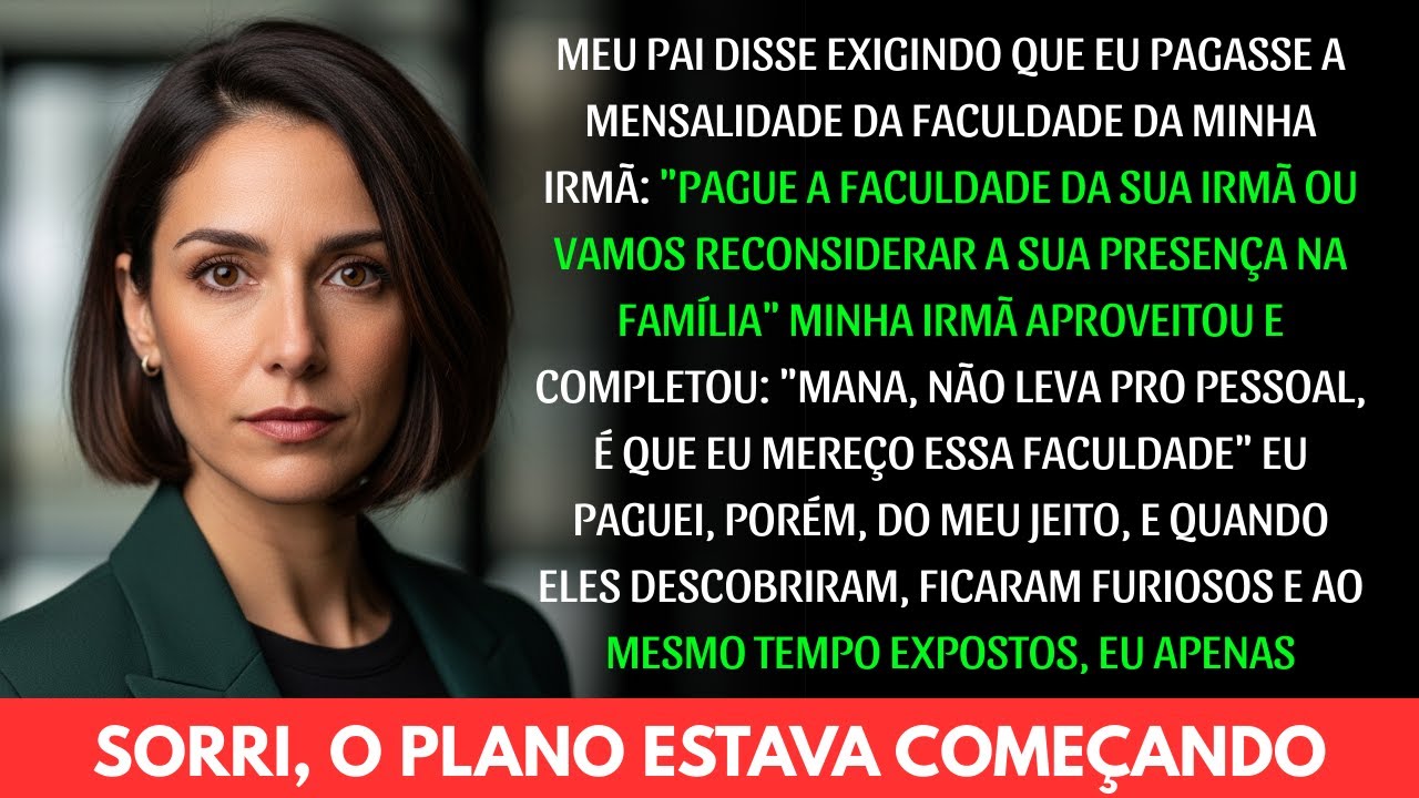 'Pague a faculdade da sua irmã', exigiu meu pai, empurrando a conta das mensalidades de 1.8 mil
