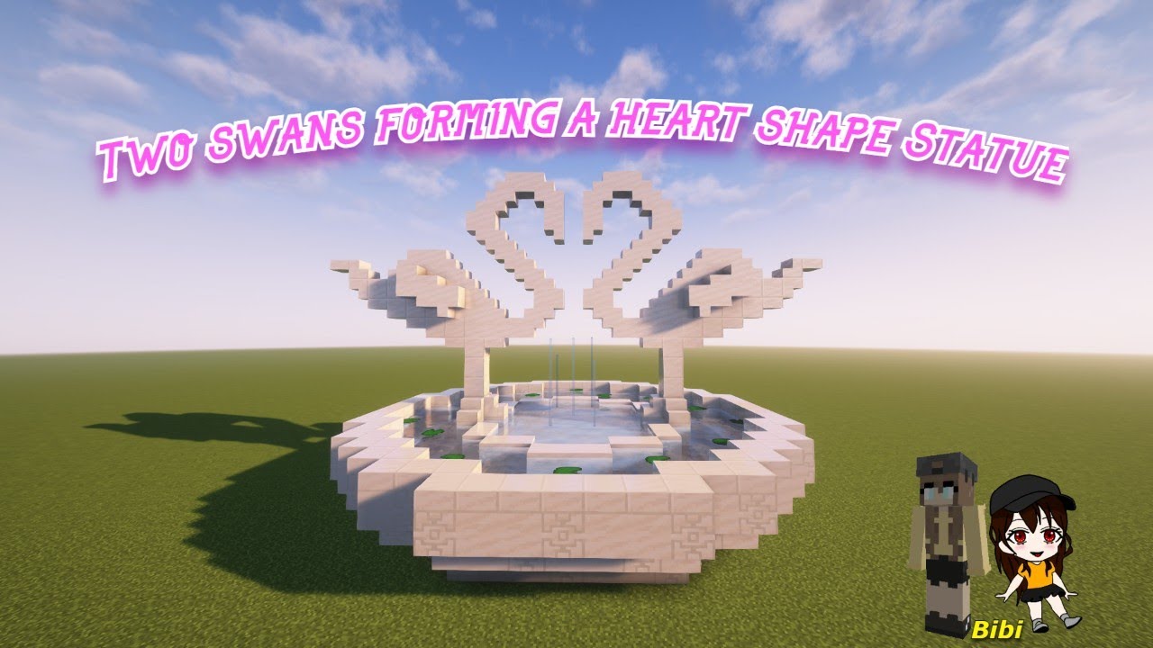 Minecraft | How To Build Two Swans Forming A Heart Shape Statue