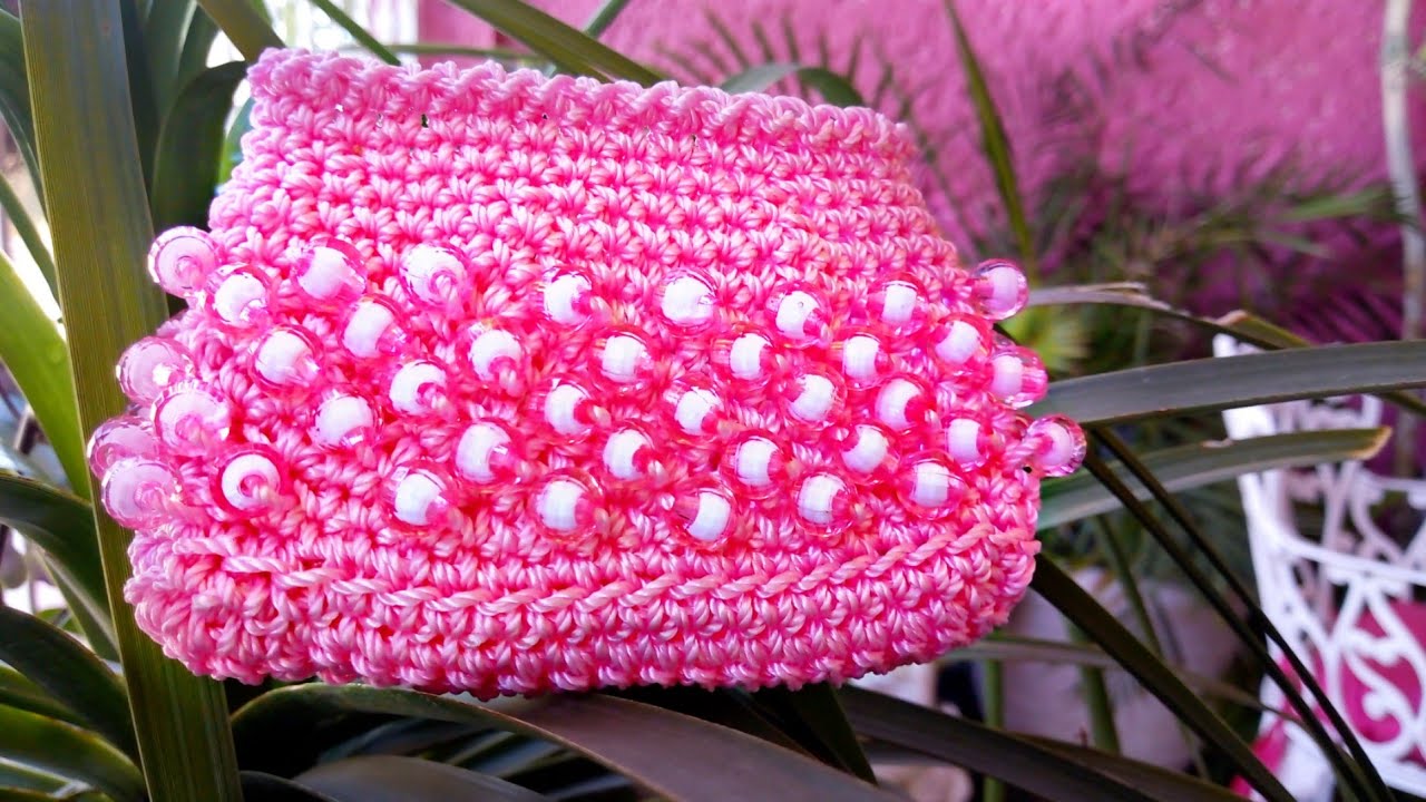 Monedero a Crochet con perlitas MUY FACIL de hacer!!