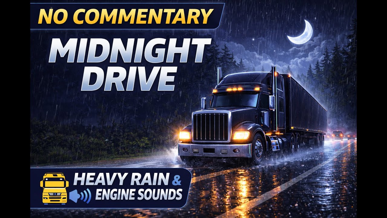 No Commentary Night Drive 🚛 Engine & Road Sounds | Midnight Trucking