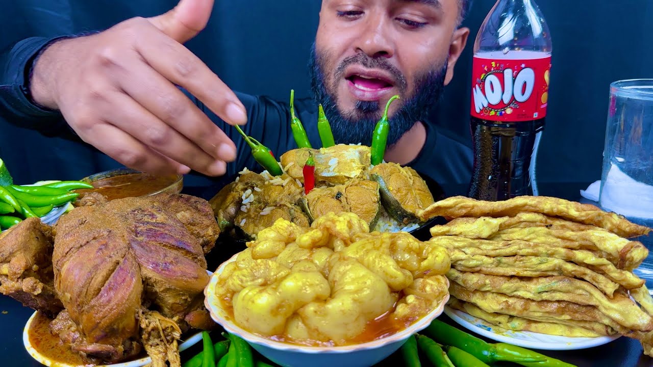 Asmr Eating Spicy Mutton Fat Curry Full Chicken Curry Egg Fry Fish Curry Green Chili Cold Drinks