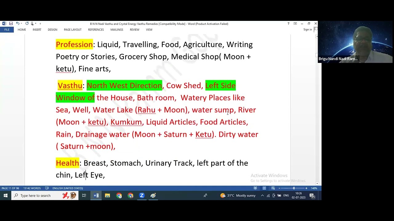 B N N Vasthu Planetary Significations- BNN Astrology by Ramm Gopaall Guruji