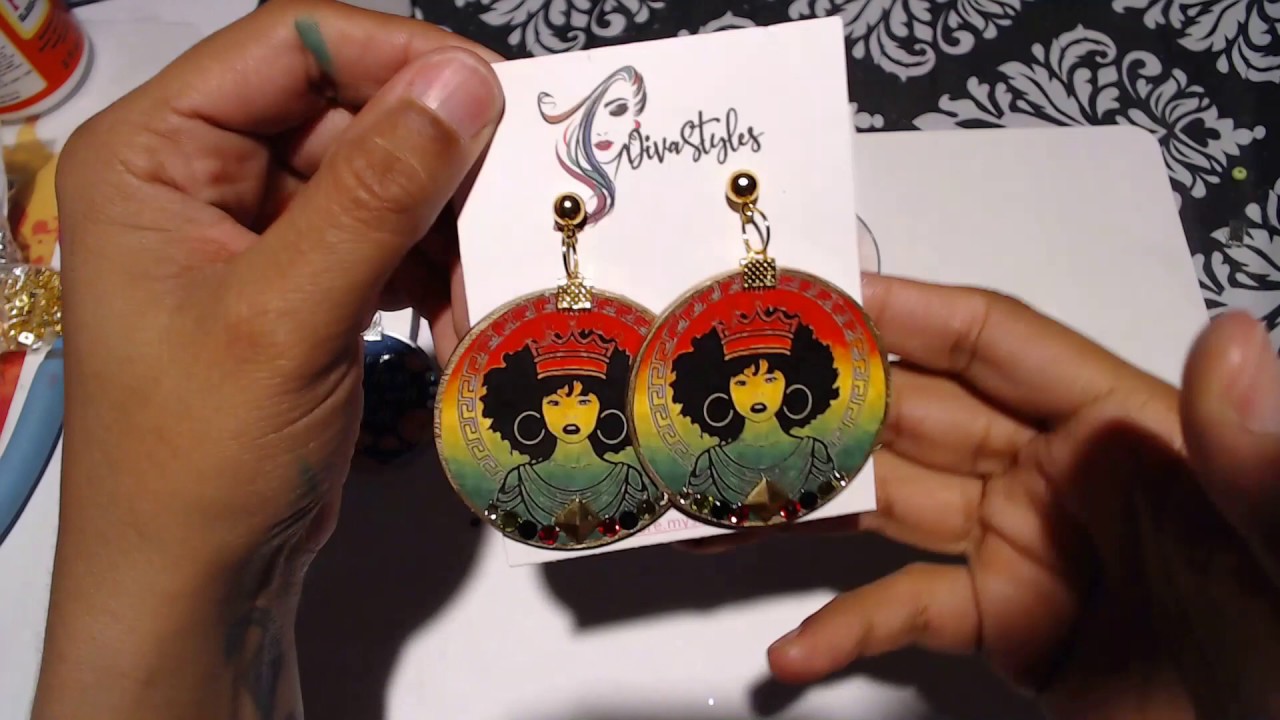 Wooden Earrings  with paper image DIY