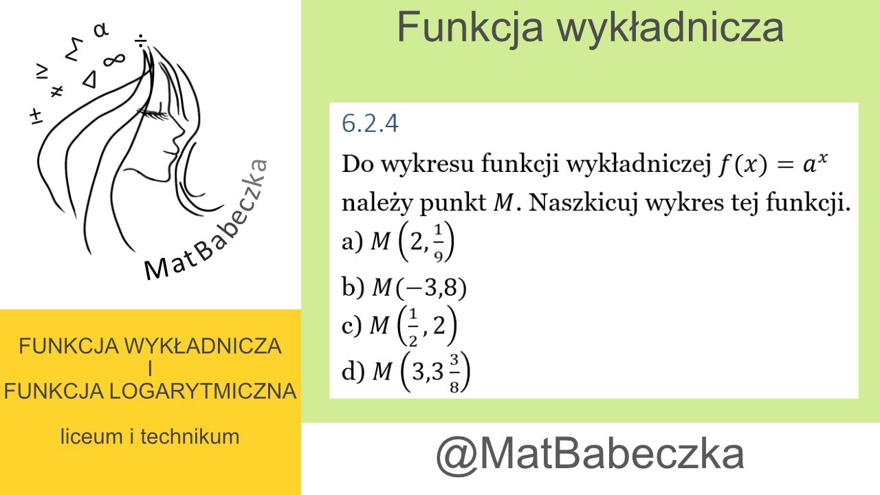 6.2.4 Do wykresu funkcji wykładniczej f(x)=a^x należy punkt M. Naszkicuj wykres tej funkcji. a) M(2,