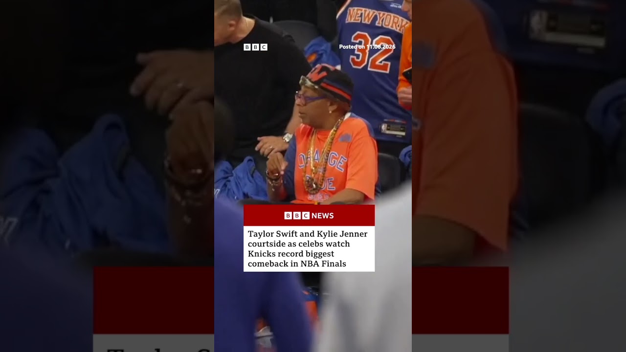 Celebs courtside for record-breaking New York Knicks game. #Knicks #NewYork #BBCNews