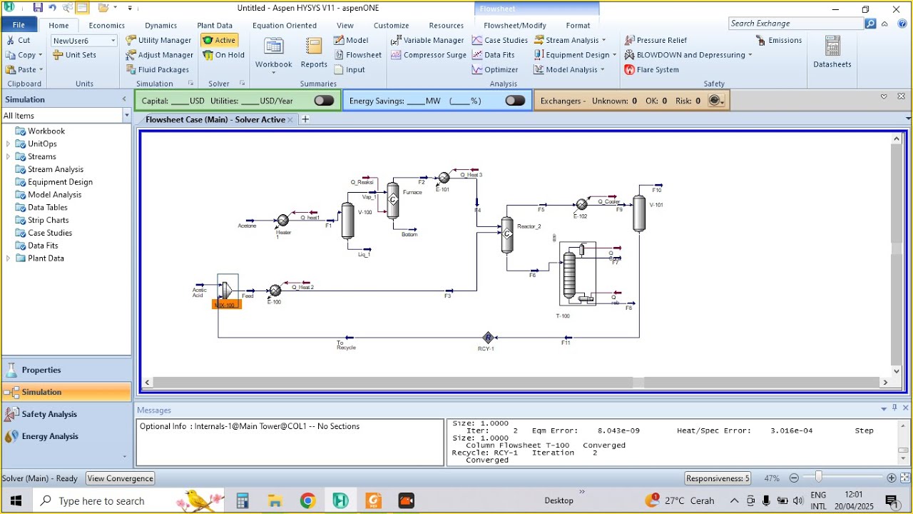 #11 SIMULATION PROCESS PRODUCTION ACETIC ANHRIDA FROM ACETI ACID DAN KETON WITH ASPEN HYSYS