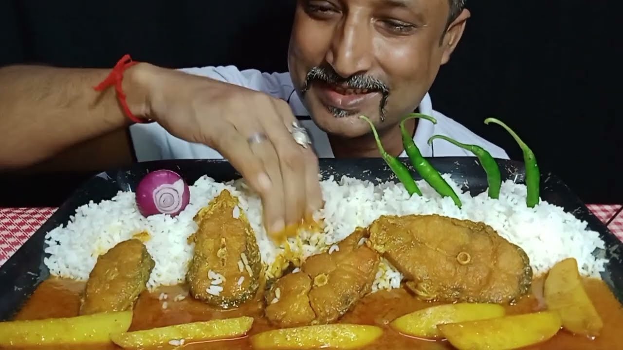  Spicy Fish * Curry * With Basmati White Rice - Onion Asmr Food Eating Show #asmreatsrk