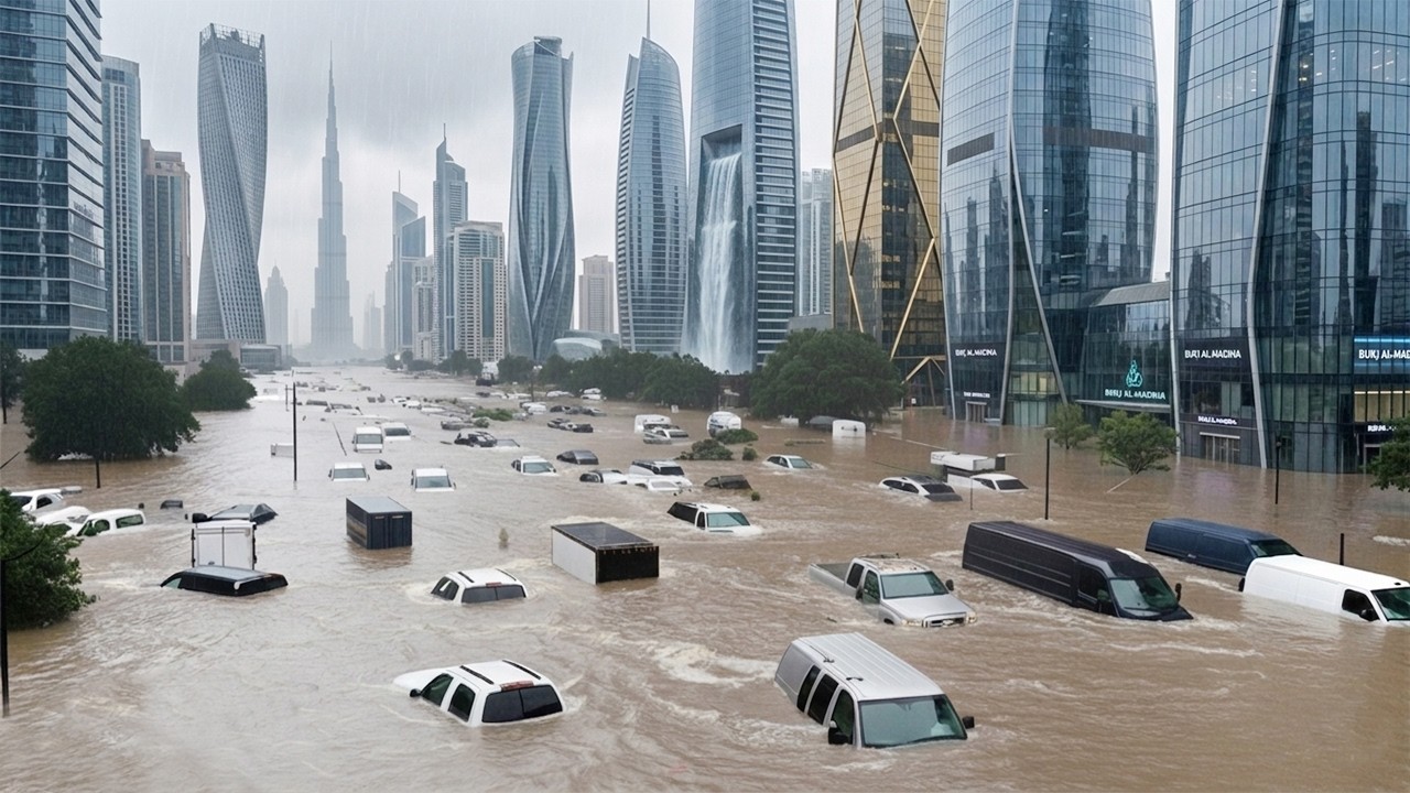 Chaos in Dubai VAE! Schwerster Sturm verursacht &Uuml;berschwemmungen in Sharjah, Autos werden weggesp&uuml;lt