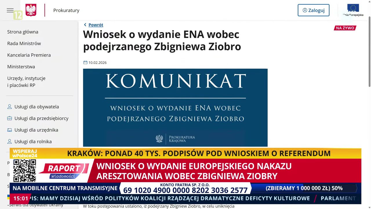 Z ostatniej chwili! Wniosek o wydanie europejskiego nakazu aresztowania wobec Zbigniewa Ziobry!