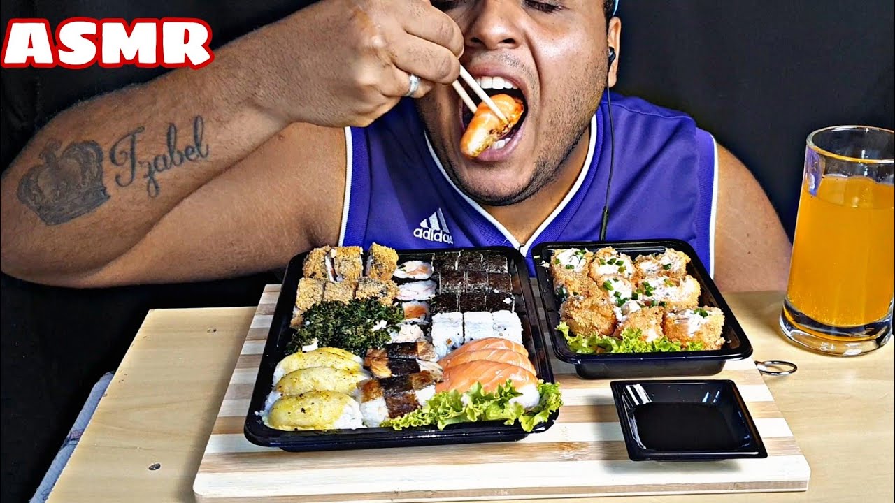 COMIDA JAPONESA, CAMARÃO DO CHEF E FANTA LARANJA (ASMR COMIDA) | LUCAS ASMR E MUKBANG