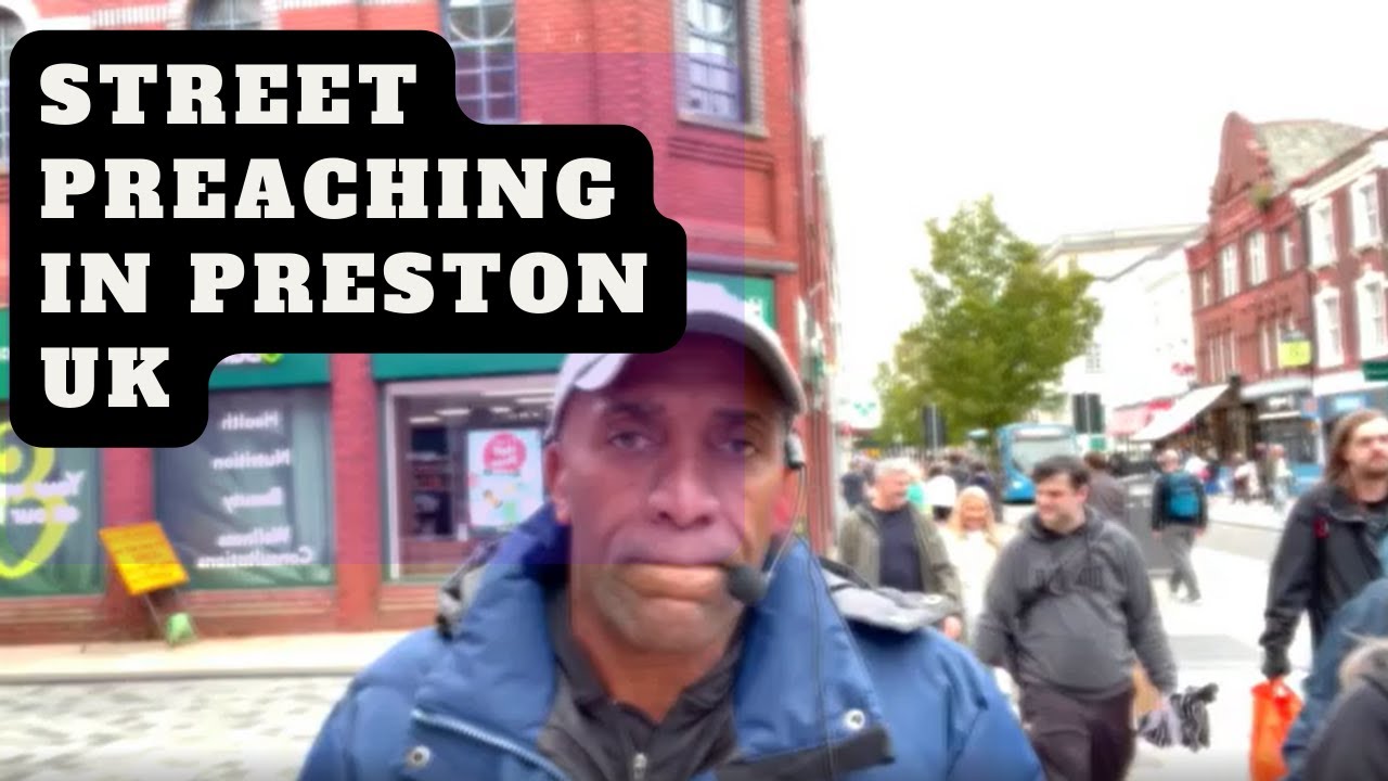 STREET PREACHING IN PRESTON TOWN CENTRE. UK