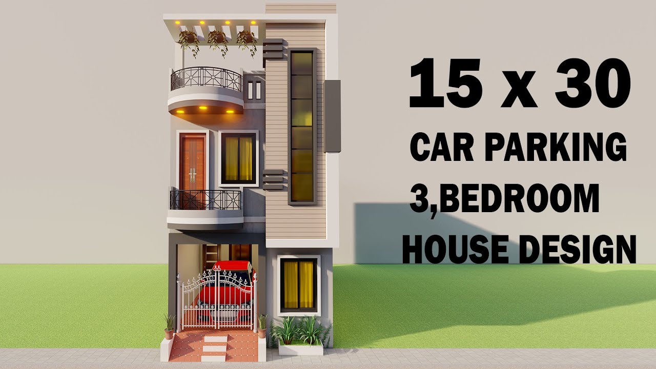 50 Gaj car parking house elevation,15x30 3 bedroom with car parking,3d 50 gaj ka makan,3Dsmall house