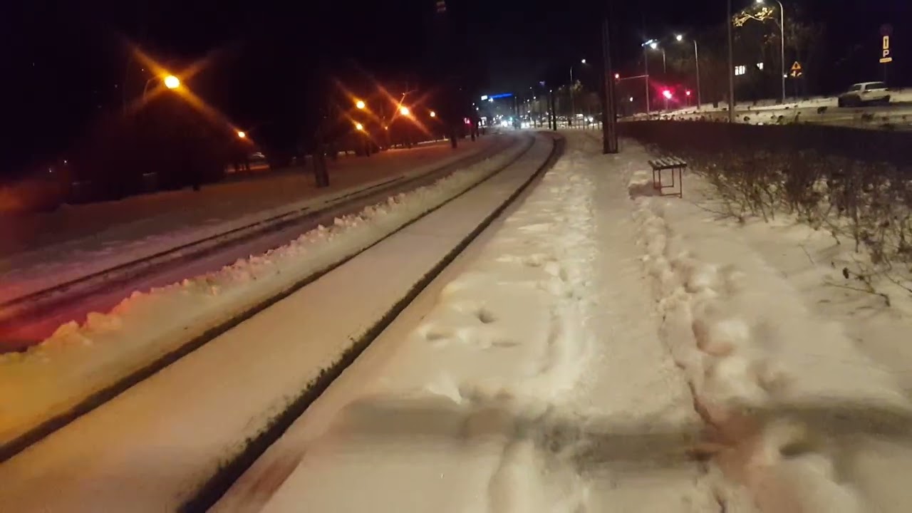 snowy tram stop